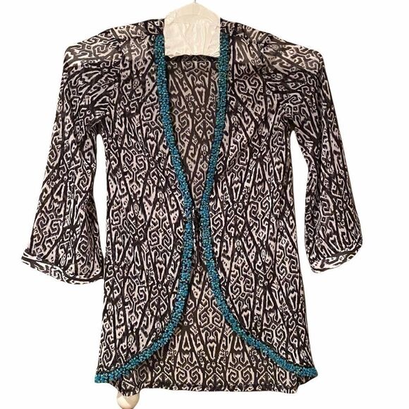 V By Eva Black White Beaded  Kimono Size Large - Picture 1 of 11